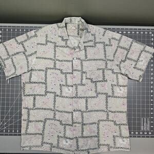 Vintage Hawaii Designs Hawaiian Shirt Small Camp Collar Floral Vine Grid 80s